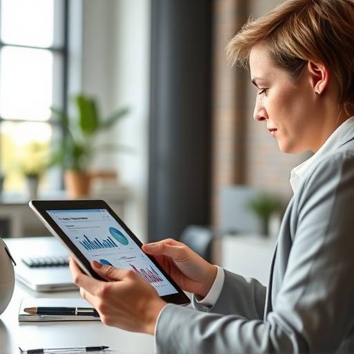 Digital Marketing course image showing a person analyzing marketing data on a tablet.