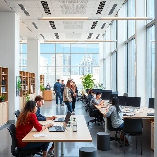 Interior view of a collaborative workspace at Zenith Academy with students working together.